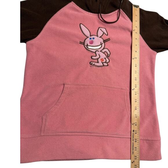 It’s Happy Bunny Vintage Y2K Kiss my A** Pink Fleece Hoodie Size M - Picture 10 of 12
